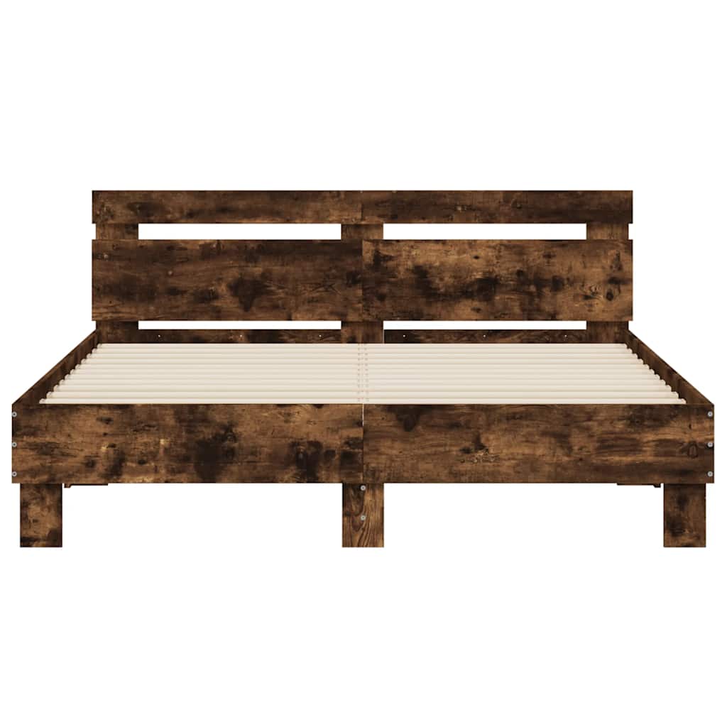 vidaXL Bed Frame with LED without Mattress Smoked Oak 140x200 cm