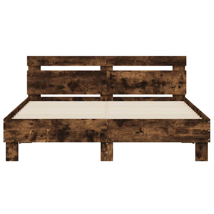 vidaXL Bed Frame with LED without Mattress Smoked Oak 140x200 cm