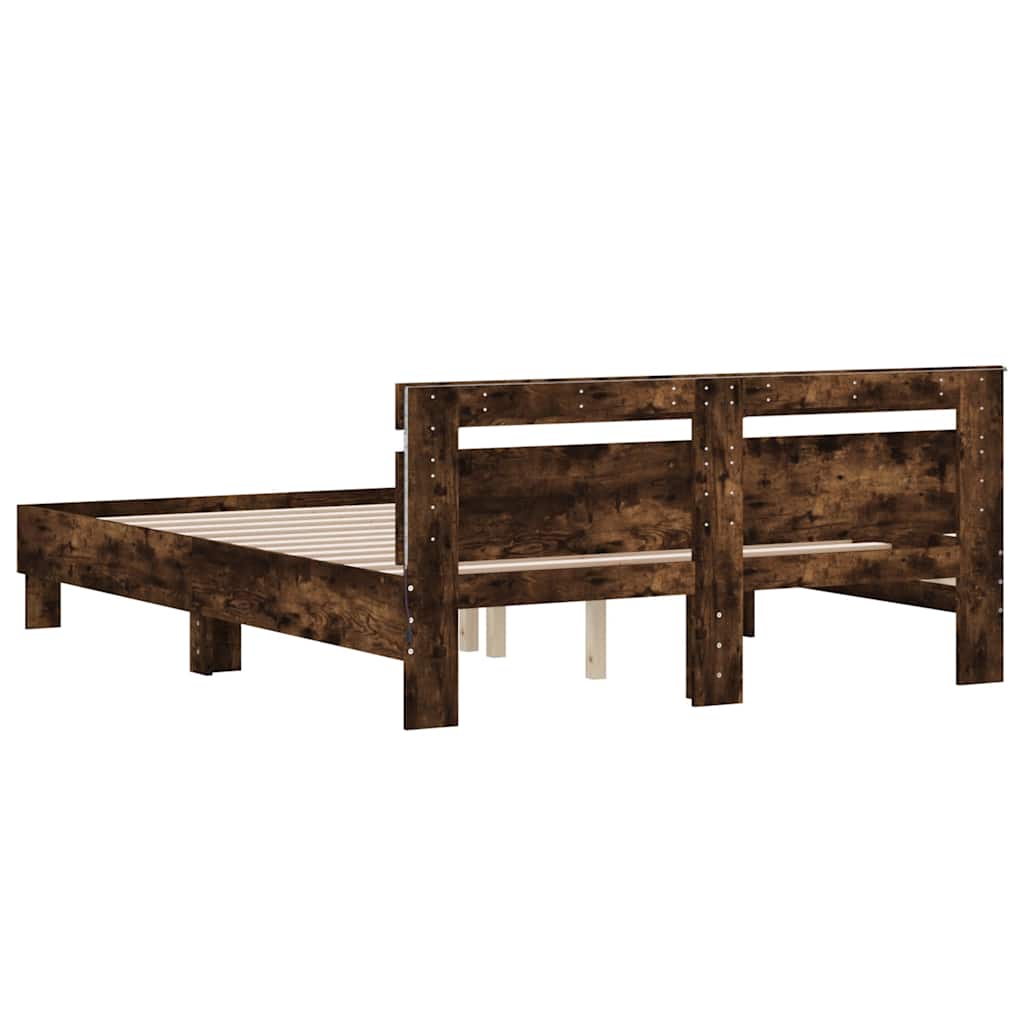 vidaXL Bed Frame with LED without Mattress Smoked Oak 140x200 cm