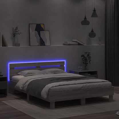 vidaXL Bed Frame with LED without Mattress Grey Sonoma 140x200 cm