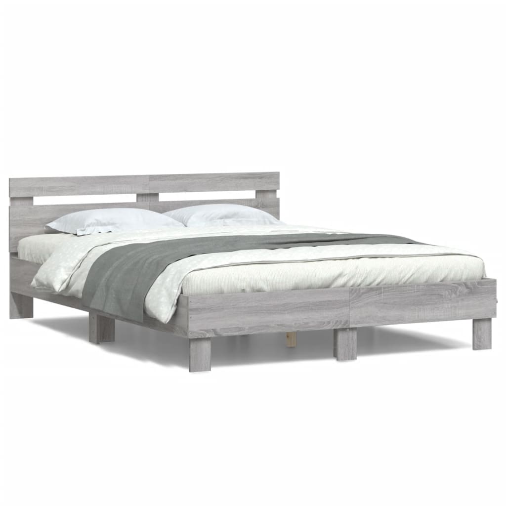 vidaXL Bed Frame with LED without Mattress Grey Sonoma 140x200 cm