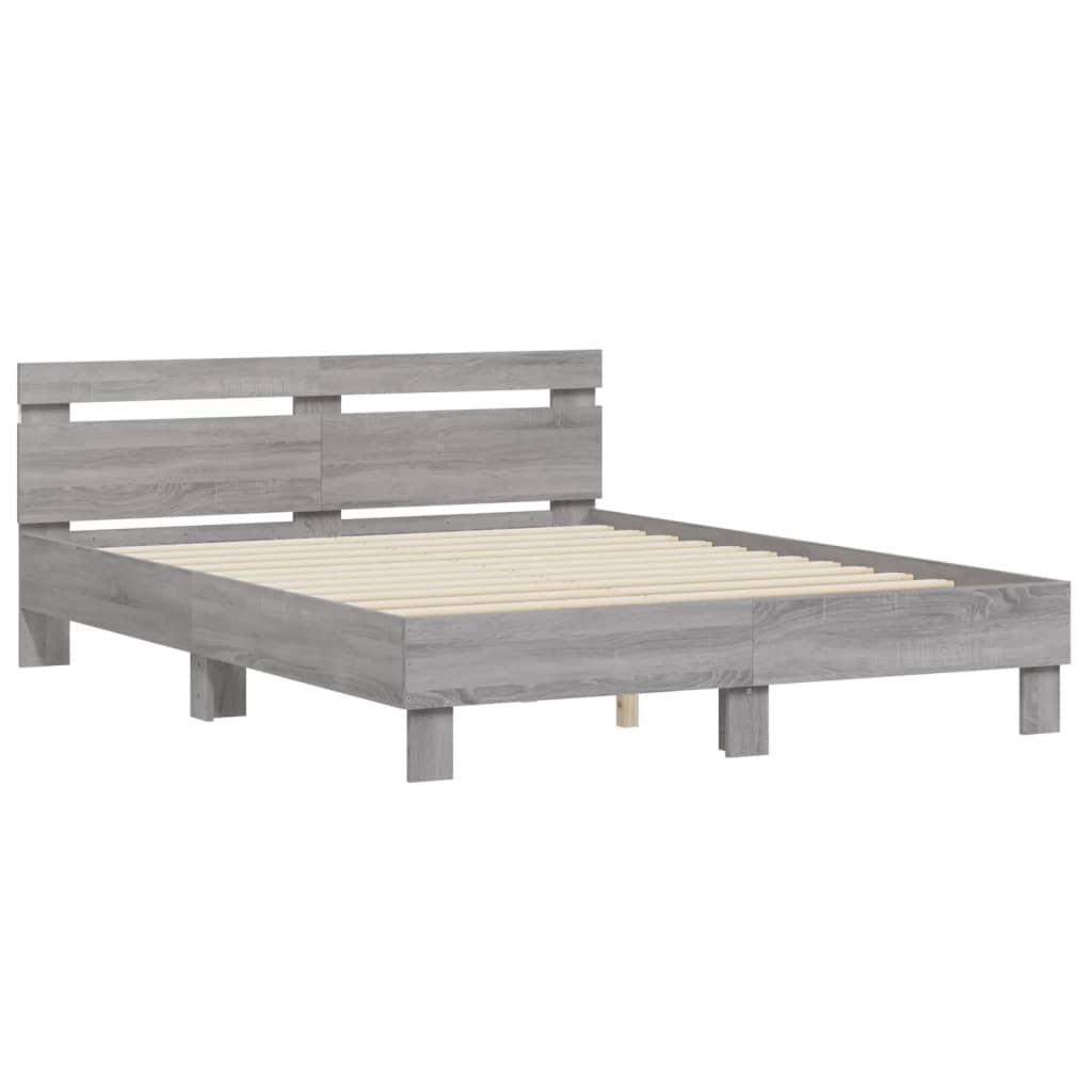 vidaXL Bed Frame with LED without Mattress Grey Sonoma 140x200 cm