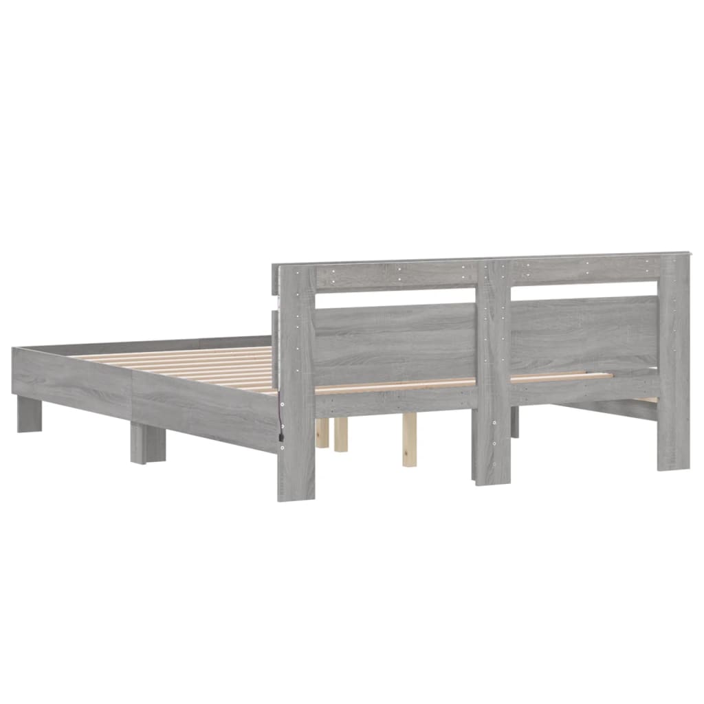 vidaXL Bed Frame with LED without Mattress Grey Sonoma 140x200 cm