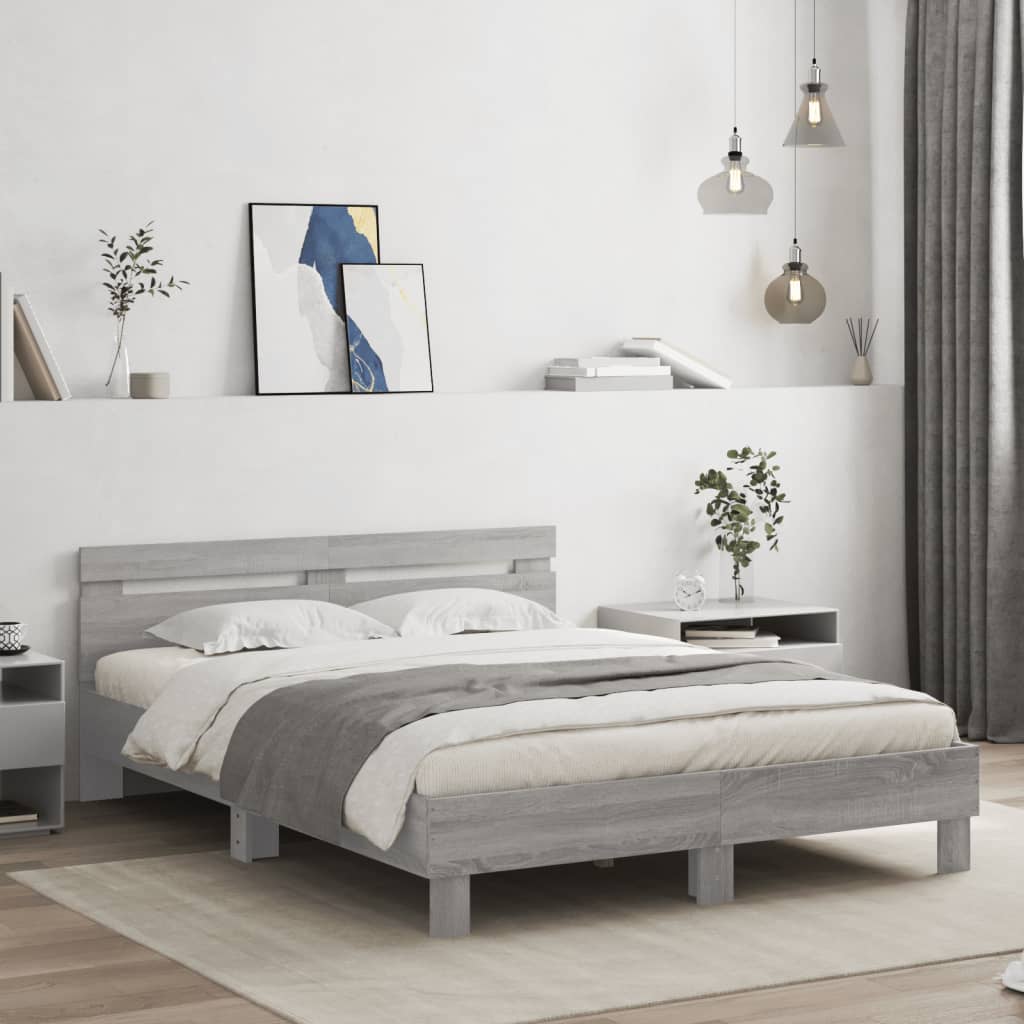 vidaXL Bed Frame with LED without Mattress Grey Sonoma 140x200 cm