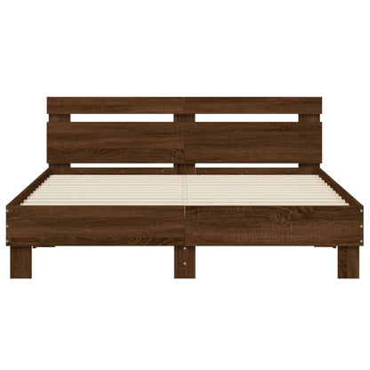 vidaXL Bed Frame with LED without Mattress Brown Oak 140x200 cm