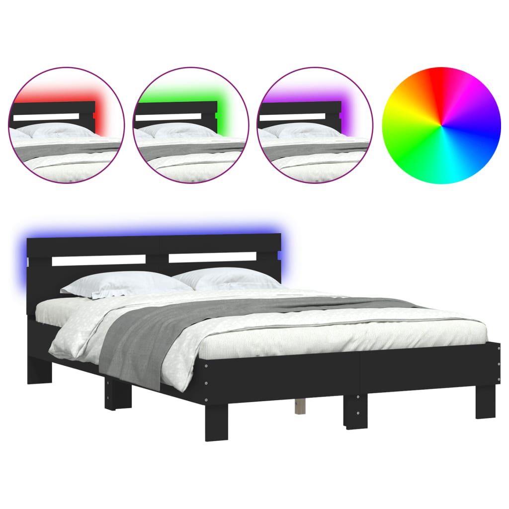 vidaXL Bed Frame | Black | Engineered wood and plywood | 120x200 cm | Bed Frame