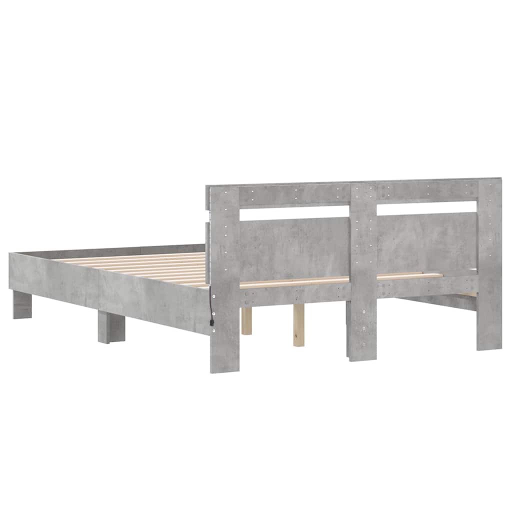 vidaXL Bed Frame with LED without Mattress Concrete Grey 120x200 cm