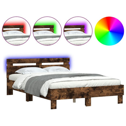 vidaXL Bed Frame with LED without Mattress Smoked Oak 120x200 cm