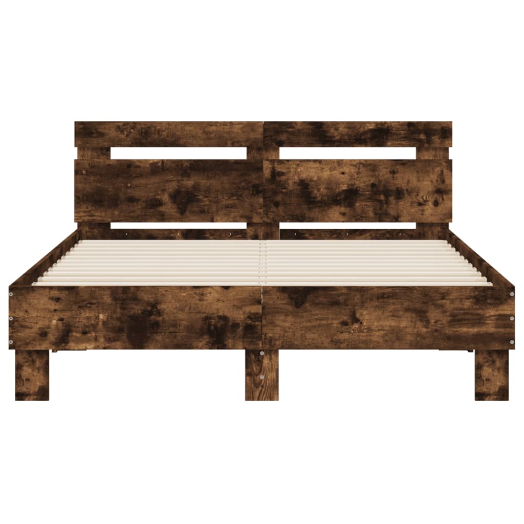 vidaXL Bed Frame with LED without Mattress Smoked Oak 120x200 cm