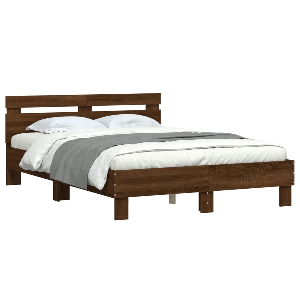 vidaXL Bed Frame with LED without Mattress Brown Oak 120x200 cm