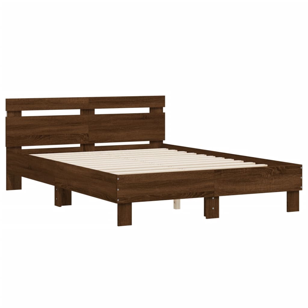 vidaXL Bed Frame with LED without Mattress Brown Oak 120x200 cm