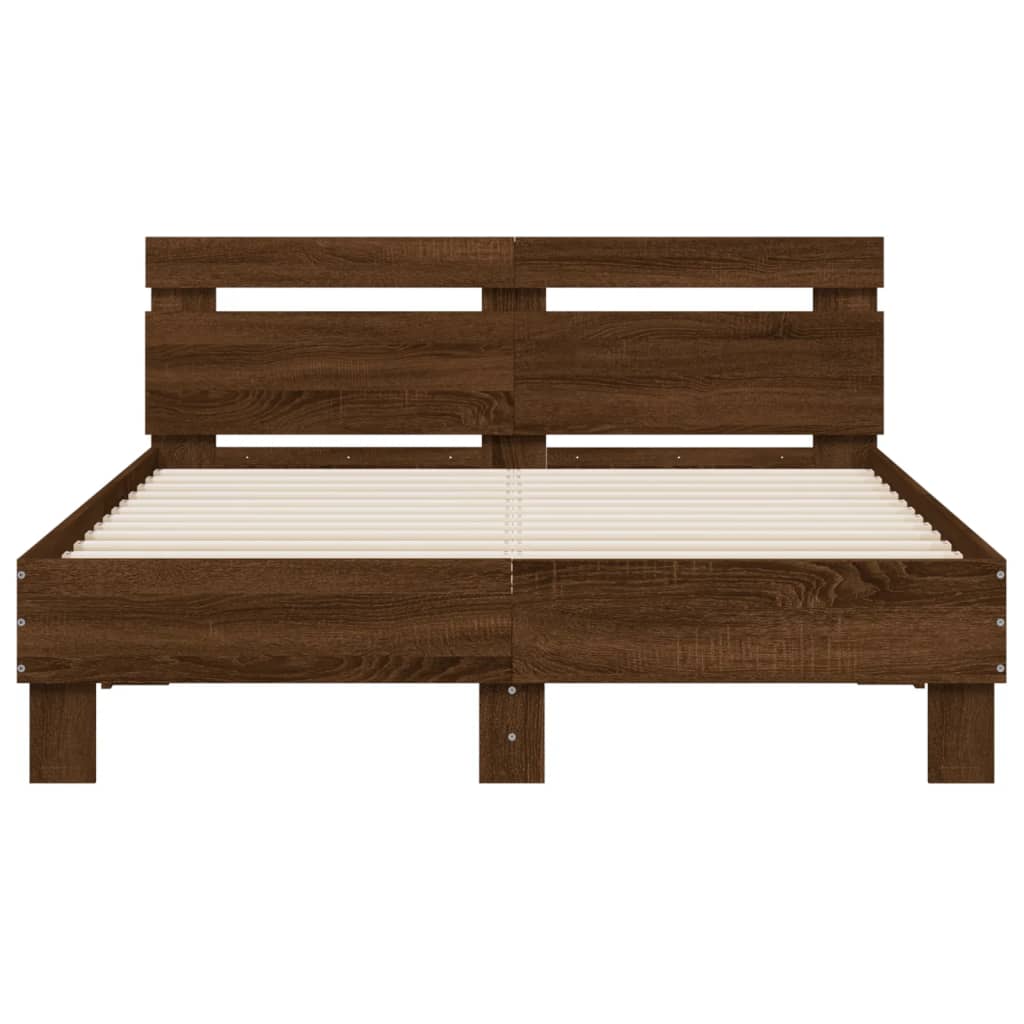 vidaXL Bed Frame with LED without Mattress Brown Oak 120x200 cm