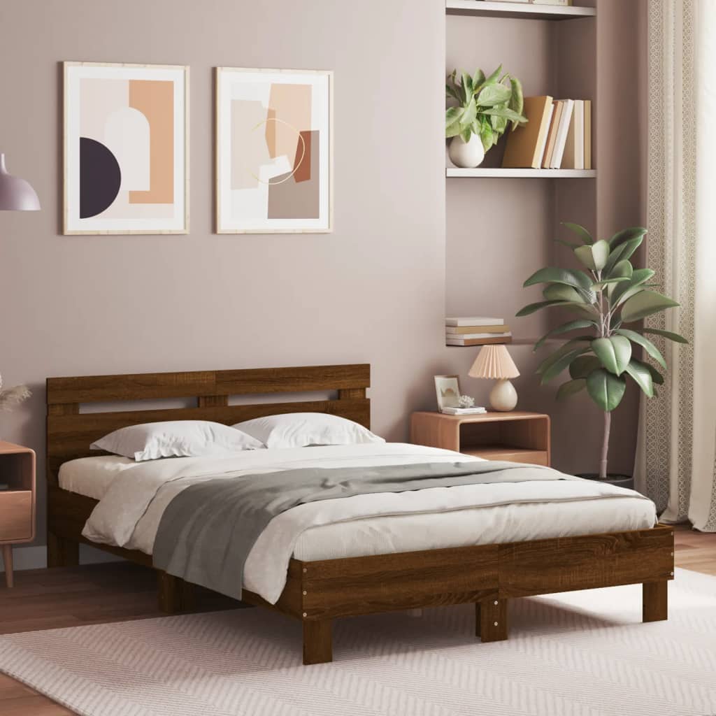 vidaXL Bed Frame with LED without Mattress Brown Oak 120x200 cm
