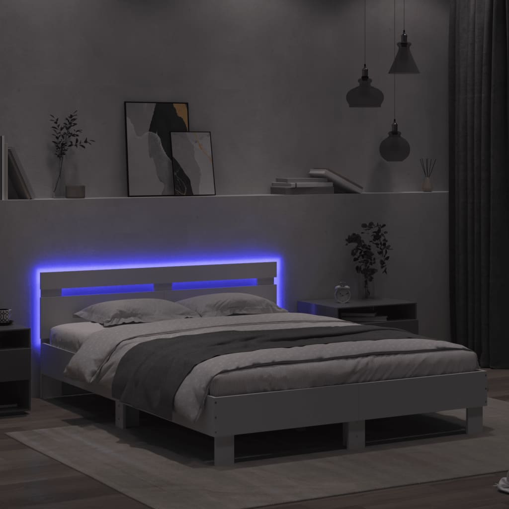 vidaXL Bed Frame with LED without Mattress White 140x190 cm