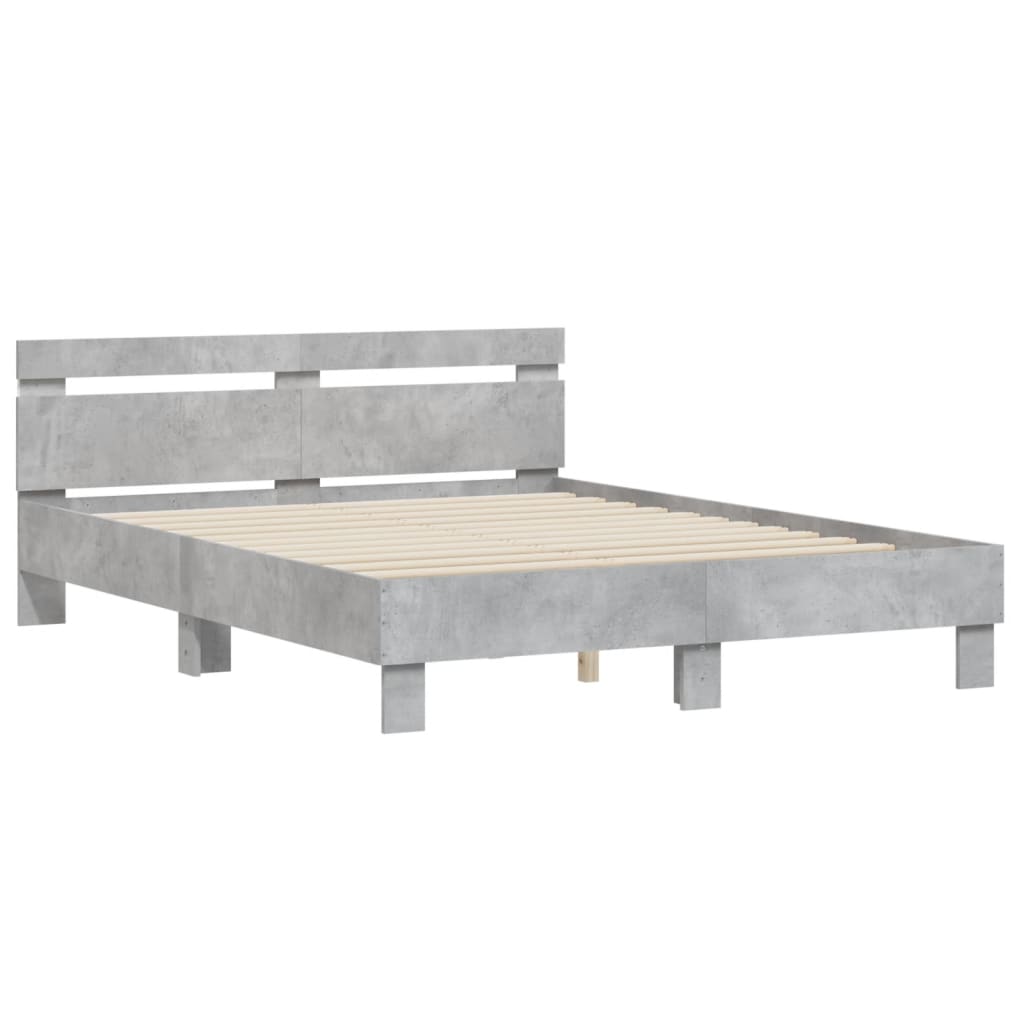 vidaXL Bed Frame with LED without Mattress Concrete Grey 140x190 cm