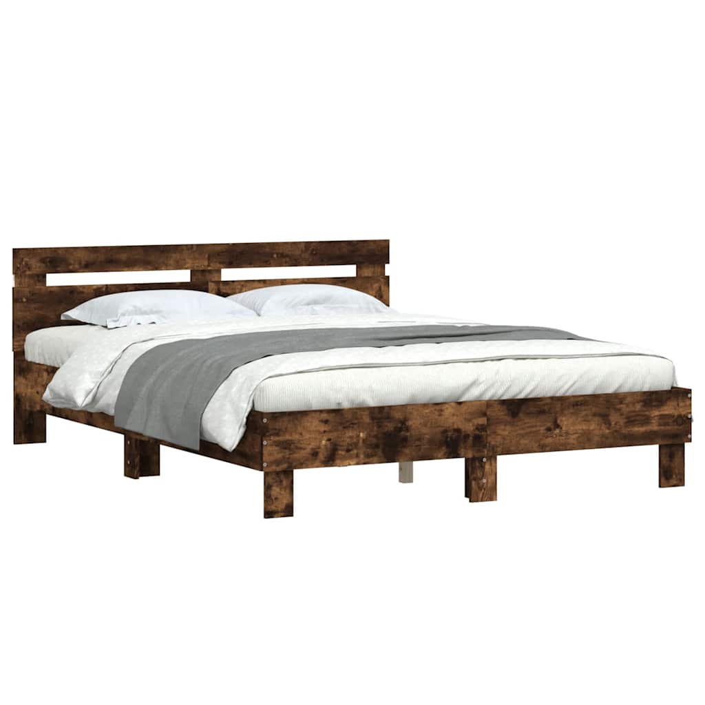 vidaXL Bed Frame with LED without Mattress Smoked Oak 140x190 cm