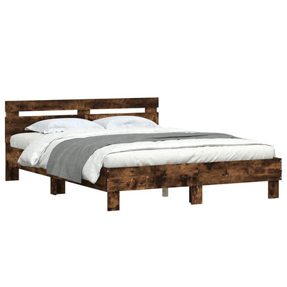 vidaXL Bed Frame with LED without Mattress Smoked Oak 140x190 cm
