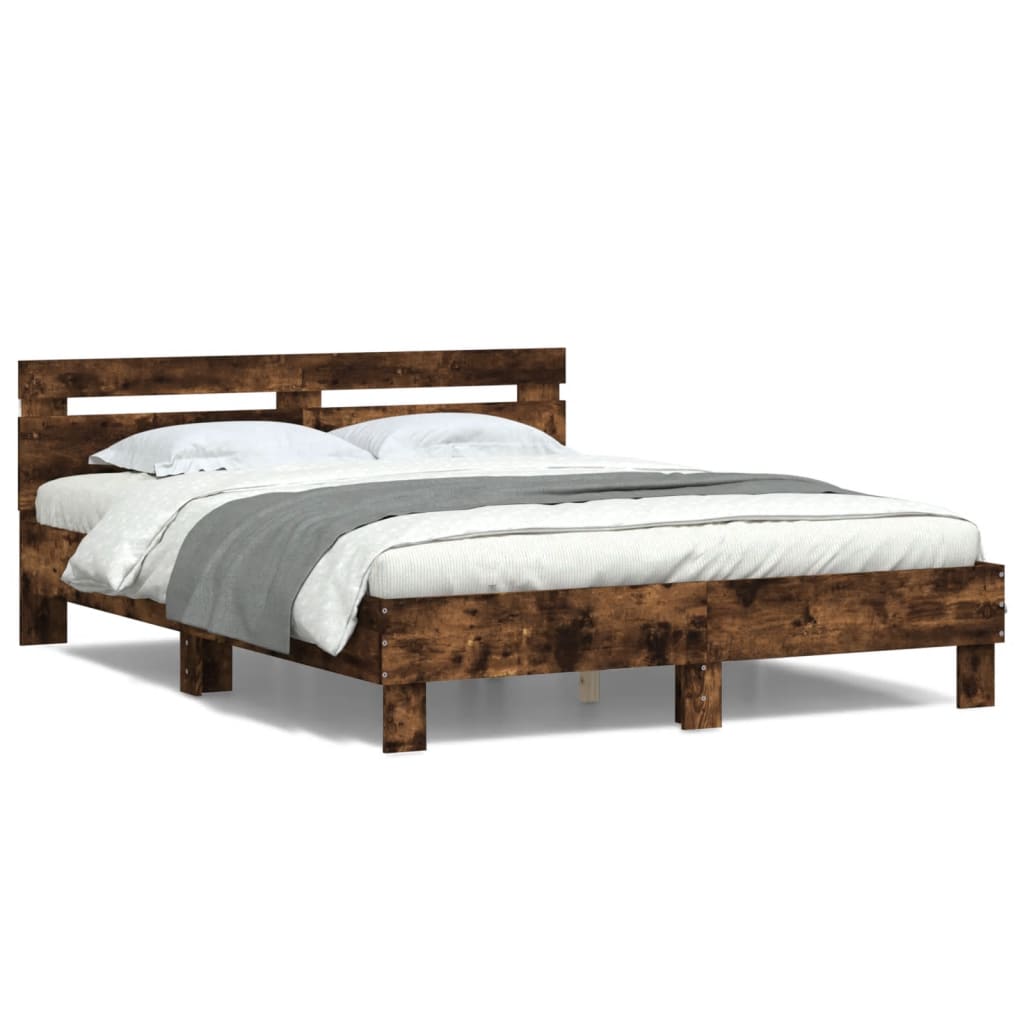vidaXL Bed Frame | Smoked oak | Engineered wood | Double | Bed Frame