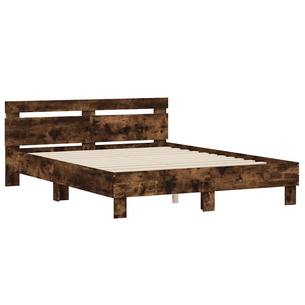 vidaXL Bed Frame with LED without Mattress Smoked Oak 140x190 cm