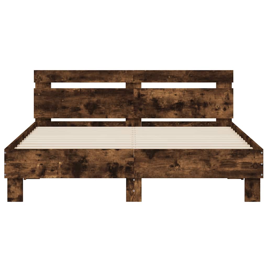 vidaXL Bed Frame with LED without Mattress Smoked Oak 140x190 cm