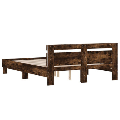 vidaXL Bed Frame with LED without Mattress Smoked Oak 140x190 cm