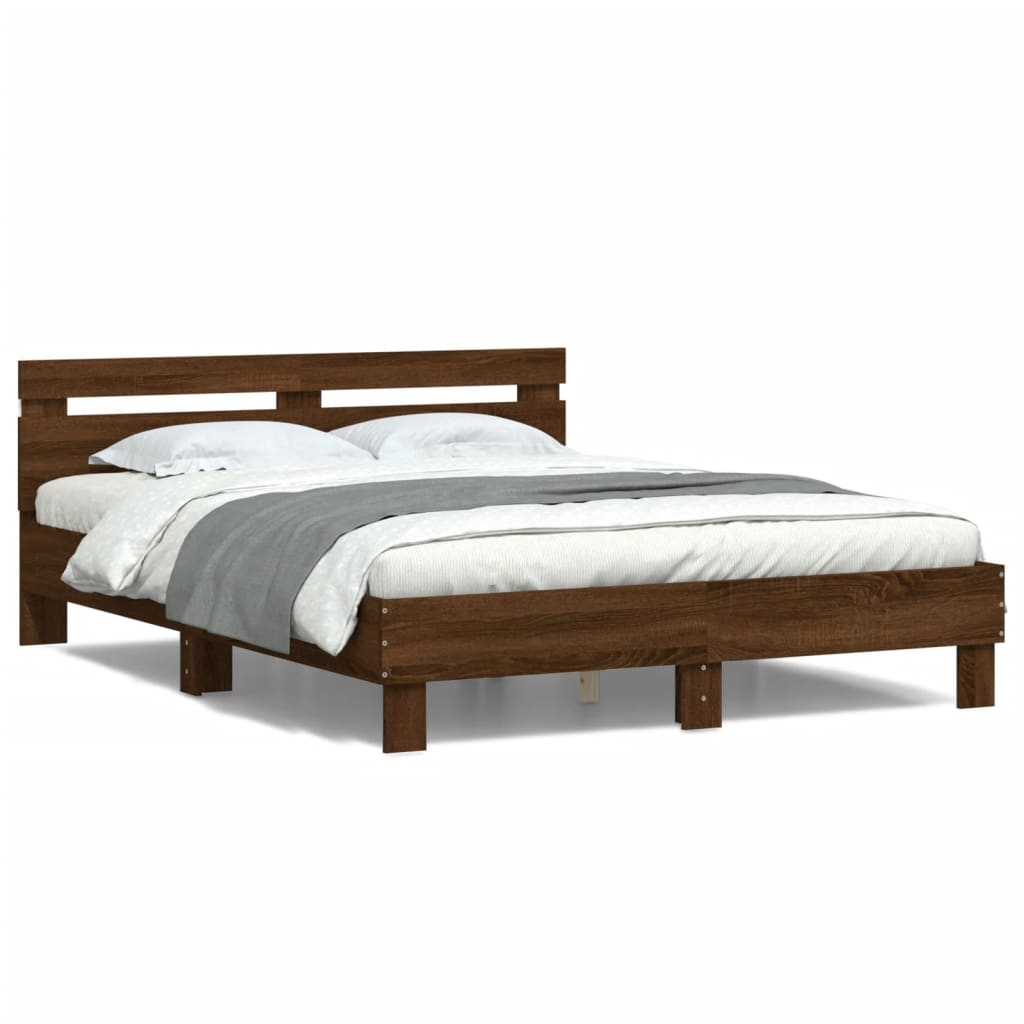vidaXL Bed Frame | Brown Oak | Engineered wood, Plywood | 140 x 190 cm
