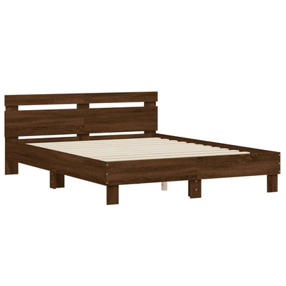vidaXL Bed Frame | Brown Oak | Engineered wood, Plywood | 140 x 190 cm