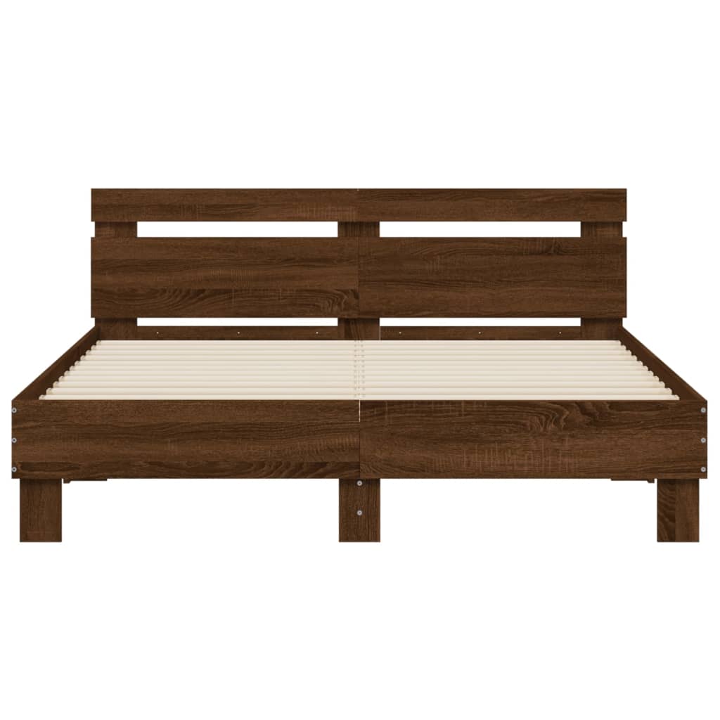 vidaXL Bed Frame | Brown Oak | Engineered wood, Plywood | 140 x 190 cm