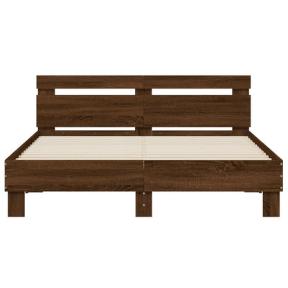 vidaXL Bed Frame | Brown Oak | Engineered wood, Plywood | 140 x 190 cm