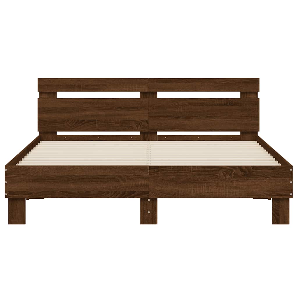 vidaXL Bed Frame with LED without Mattress Brown Oak 140x190 cm