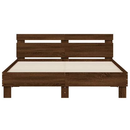vidaXL Bed Frame with LED without Mattress Brown Oak 140x190 cm