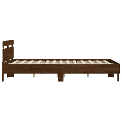 vidaXL Bed Frame with LED without Mattress Brown Oak 140x190 cm