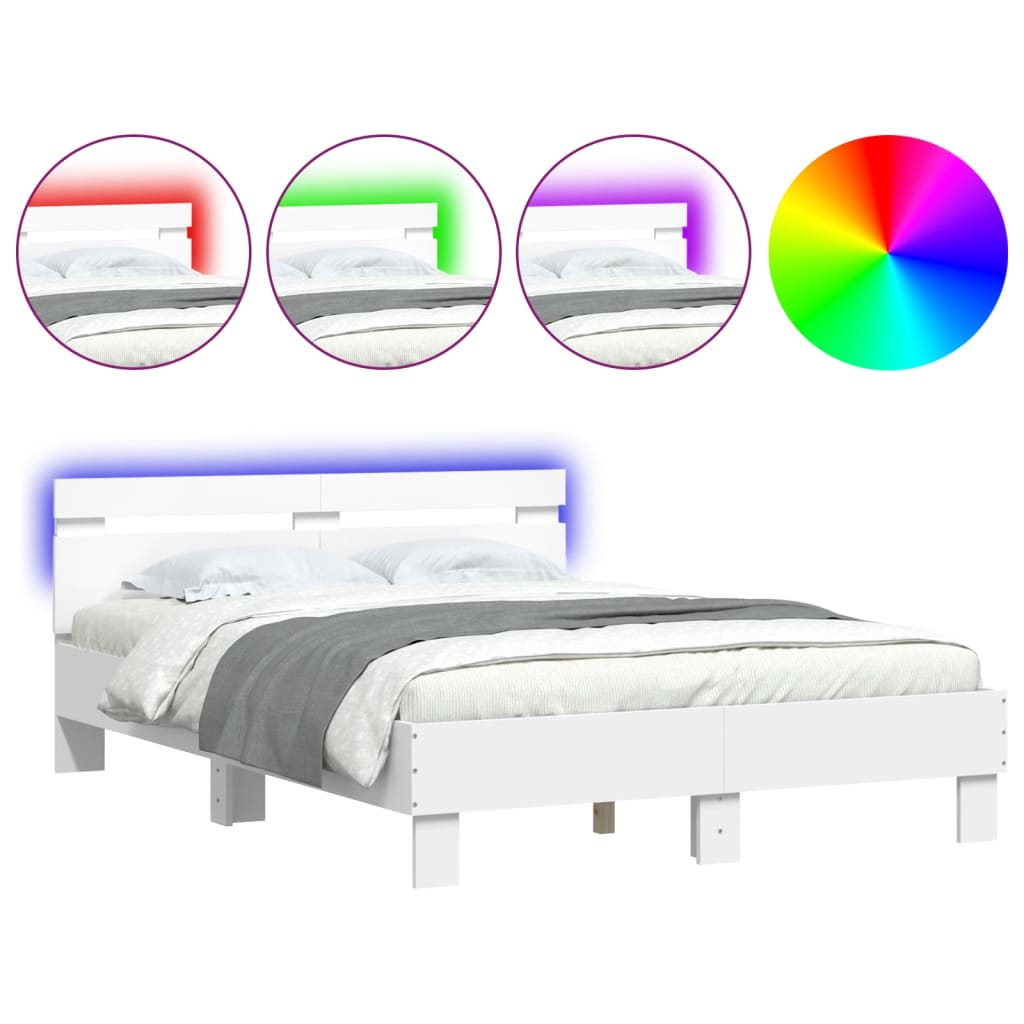 vidaXL Bed Frame with LED without Mattress White 135x190 cm Double