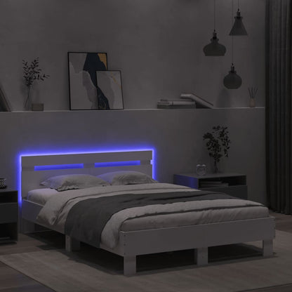 vidaXL Bed Frame with LED without Mattress White 135x190 cm Double