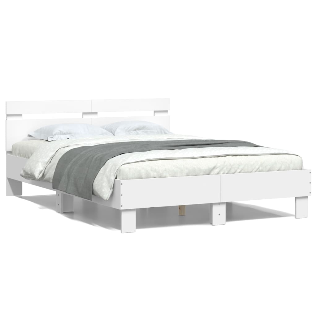 vidaXL Bed Frame with LED without Mattress White 135x190 cm Double