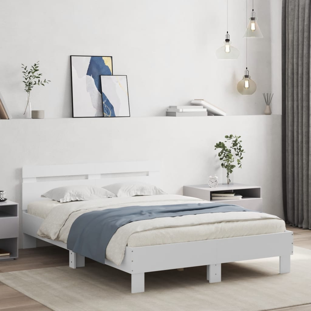 vidaXL Bed Frame with LED without Mattress White 135x190 cm Double
