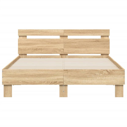 vidaXL Bed Frame with LED without Mattress Sonoma Oak 135x190 cm Double