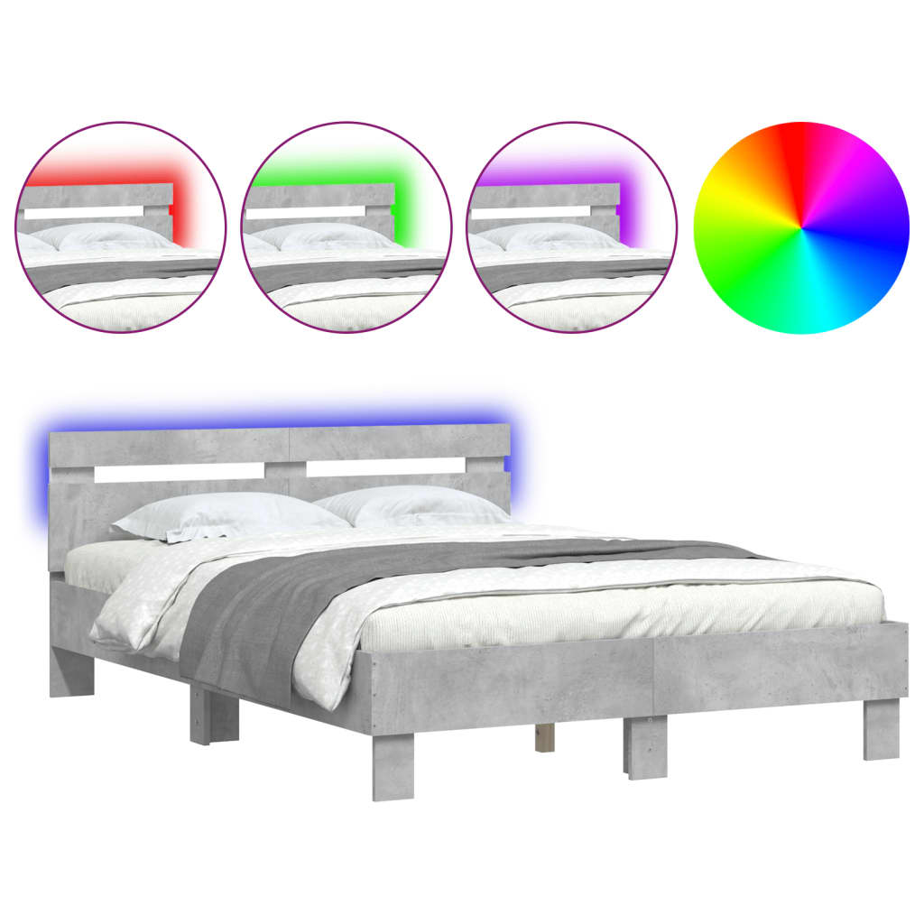 vidaXL Bed Frame with LED without Mattress Concrete Grey 135x190 cm Double