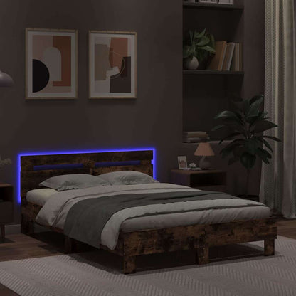 vidaXL Bed Frame with LED without Mattress Smoked Oak 135x190 cm Double