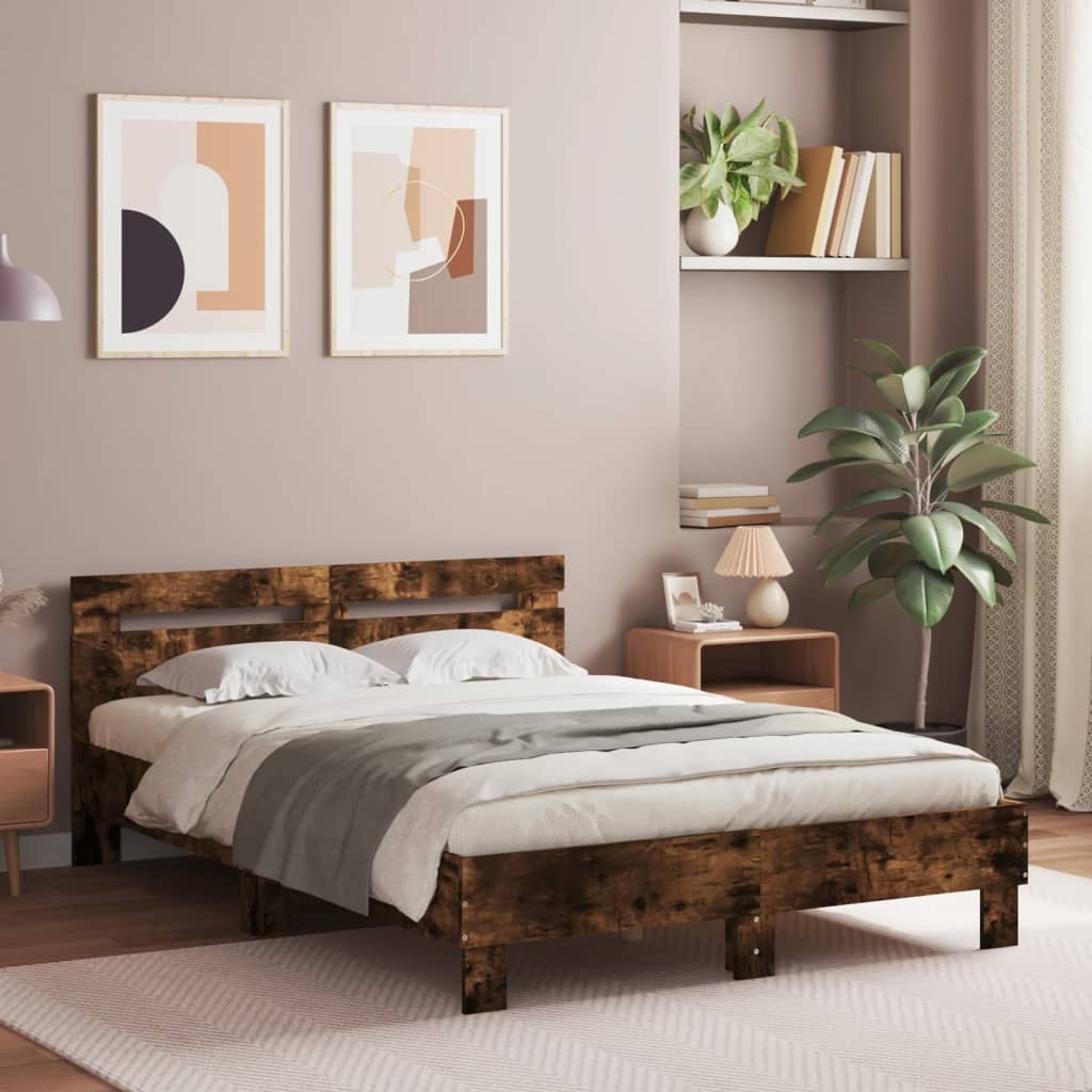 vidaXL Bed Frame | Smoked oak | Engineered wood | Double | Bed Frame
