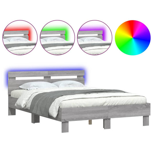 vidaXL Bed Frame | Grey Sonoma | Engineered wood, Plywood | 135x190 cm Double