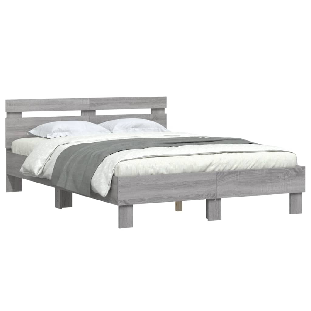 vidaXL Bed Frame | Grey Sonoma | Engineered wood, Plywood | 135x190 cm Double