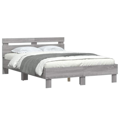 vidaXL Bed Frame with LED without Mattress Grey Sonoma 135x190 cm