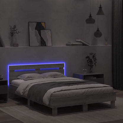 vidaXL Bed Frame with LED without Mattress Grey Sonoma 135x190 cm
