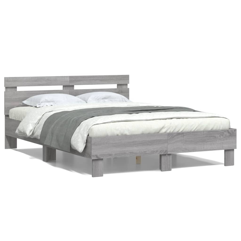 vidaXL Bed Frame | Grey Sonoma | Engineered wood, Plywood | 135x190 cm Double