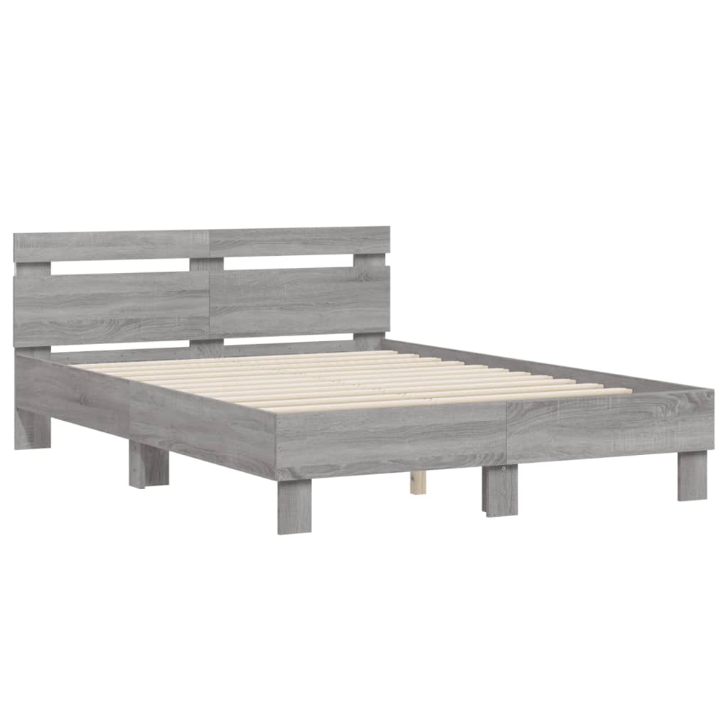 vidaXL Bed Frame | Grey Sonoma | Engineered wood, Plywood | 135x190 cm Double