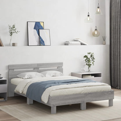 vidaXL Bed Frame | Grey Sonoma | Engineered wood, Plywood | 135x190 cm Double