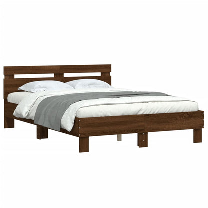 vidaXL Bed Frame with LED without Mattress Brown Oak 135x190 cm Double