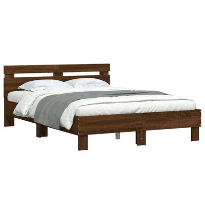 vidaXL Bed Frame with LED without Mattress Brown Oak 135x190 cm Double