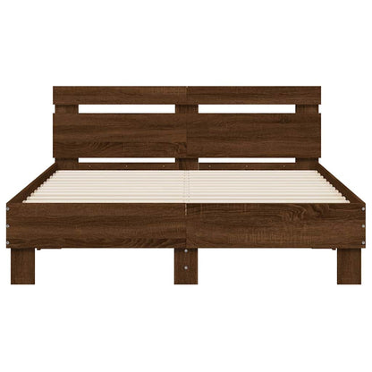 vidaXL Bed Frame with LED without Mattress Brown Oak 135x190 cm